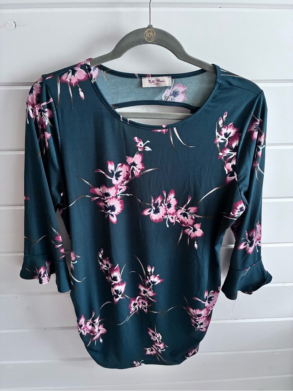Emerald Green and Pink Floral Scoop Neck Top